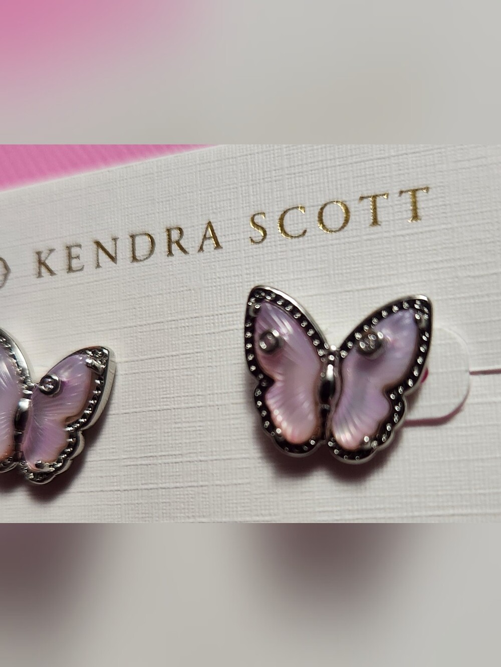 KENDRA SCOTT, PINK BUTTERFLY EARRINGS, SILVER TONE, NEW - Picture 2 of 4